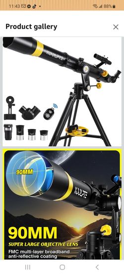 Koolpte Telescope for Adults, 90mm/900mm Vertisteel AZ Refractor, Black
Long-focus 90mm refractor for Moon and planet viewing, with Vertisteel AZ moun