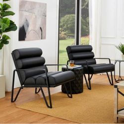 Modern Black Wavy Leatherette Chairs. Per Chair.