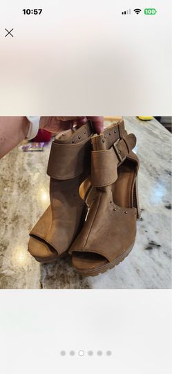 Brown suede platform wedge heels