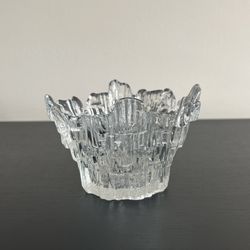 Glass Votive Tea Light Candle Holder Ice Icicle Iceberg Textured Bowl MCM