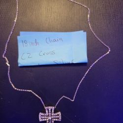 18inch Cz Cross Sterling Silver Necklace 