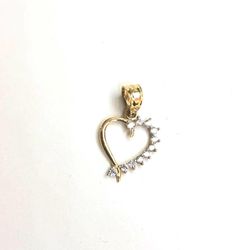 Heart with cubic zirconia pendant 14K REAL YELLOW GOLD.
