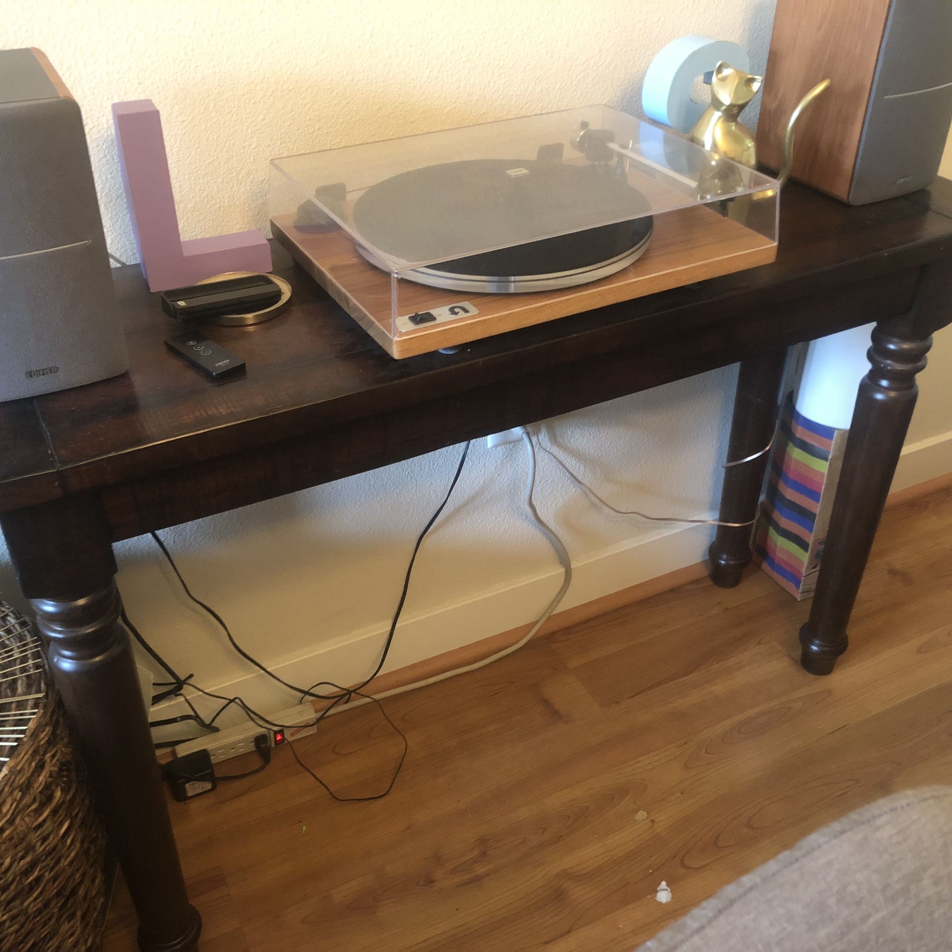 Brown Crate and Barrel console table