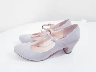 New Womens Ladies Grey Suede Chunky Heels Strappy Shoes Size 9