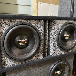 New 12” Genius Audio Vulkan Subwoofers + New Twin Port Box (Reptile Pattern)