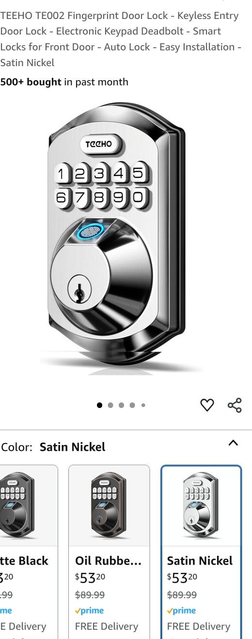 TEEHO TE002 Fingerprint Door Lock - Keyless Entry Door Lock - Electronic Keypad Deadbolt - Smart Locks for Front Door - Auto Lock - Easy Installation