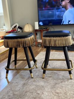 Vintage Bar Stools with Fringe – Set of 2