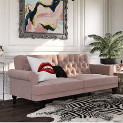 The Novogratz Cassidy Blush Velvet Upholstered Futon