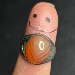 Sterling Silver Handmade Yemeni AQEEQ Kabadi Agate Ring Size 7.75 Floral Band