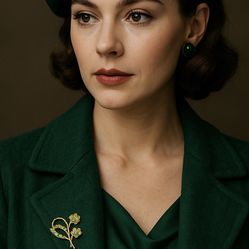 Vintage 1950s Golden Green Rhinestone Floral Brooch, 1.5x1.5”