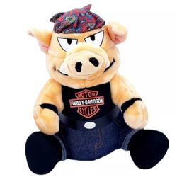 Harley Davidson Hog Plush Stuffed Pig Bandanna Motorcycle Rider 1993 Vintage 13"