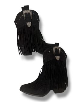 Women’s Vintage Cowboy Boots, The Tassels And Buckle Design Size 9