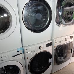 New LG ThinQ Front Load Washer And Stackable Gas Dryer Set With Steam 
