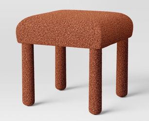 Upholstered Square Stool Ottoman Rust Boucle