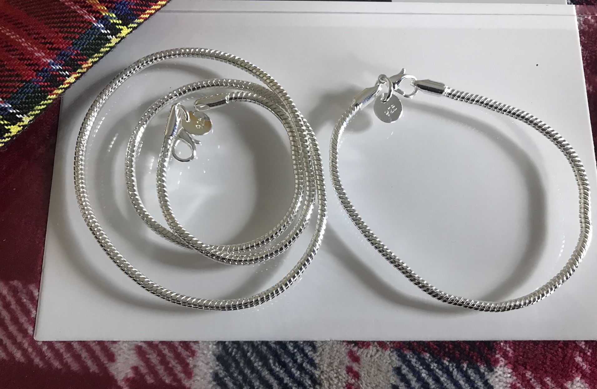Sterling Silver 20” Necklace And 8” Bracelet 