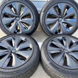 2022 TESLA MODEL S PLAID 19” LONG RANGE TEMPEST WHEELS RIMS TIRES STAGGERED OEM