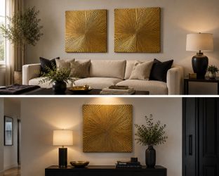 Set of 2 Gold Metal Sunburst Wall Art Panels – Modern Luxury Decor