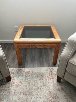 Oak Side Table with Glass Top