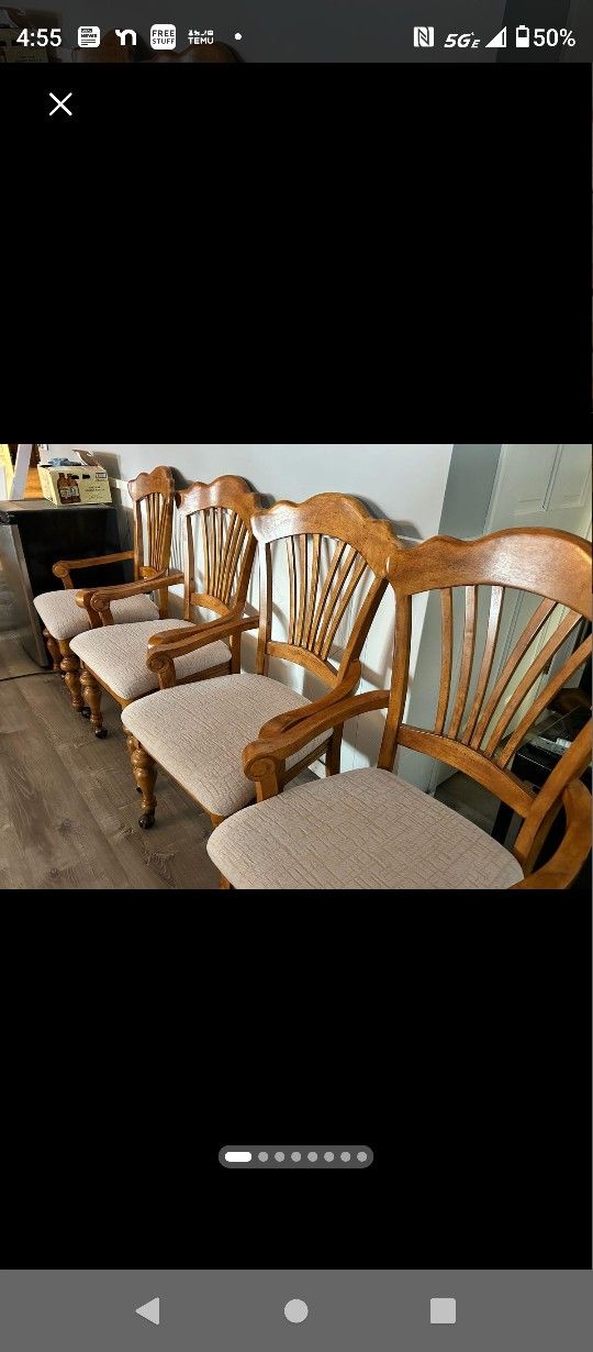 4 Armed Upholstered Wooden Chairs With Rollers 