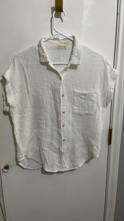 White Gauze Button-Up Short Sleeve Shirt