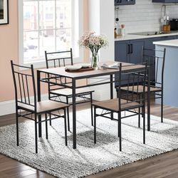 Homy Casa Marbury 5PC Dining Set 42” Rustic Brown Table with 4 Chairs