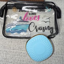 New Cruise Lover Cosmetic Travel Bag & Blue Compact Mirror 2 Piece Bundle