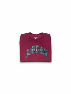 Nike Air Jordan Men's T-Shirt Plaid Spellout Logo Maroon Short Sleeve Size 3XL