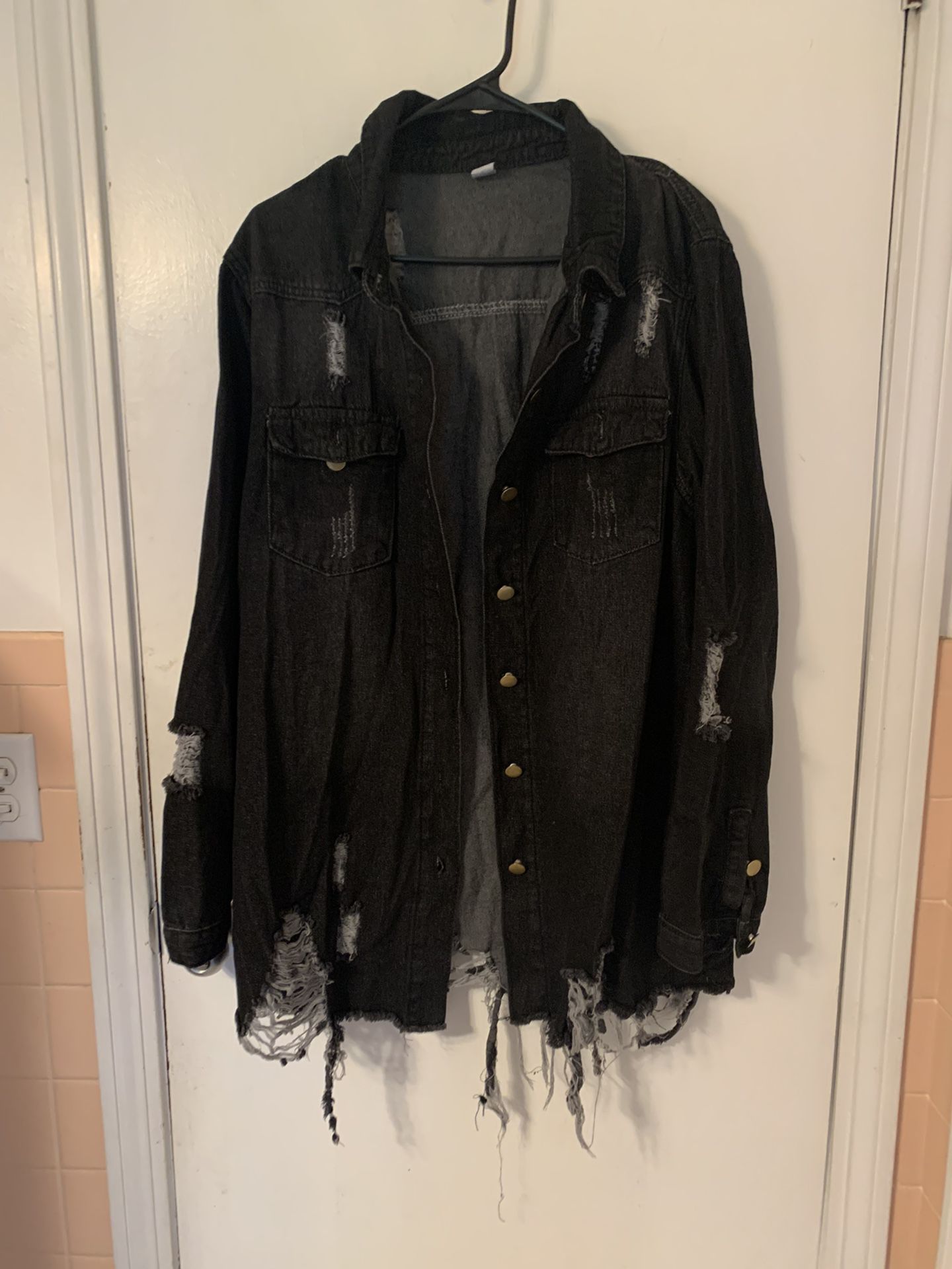 Brand New Jean Coat Button Down Distressed 