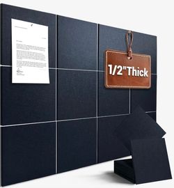 Large Cork Board for Wall 48" x 36" Black Bulletin Board, 12 Pack Felt Wall Tile