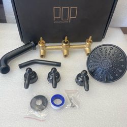 Tub Shower Faucet Set Valve Included 6-Inch Rain Shower Head Tub Spout and Triple handle