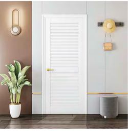 New in the box 24 in. x 80 in. Alexander Louvered Panel Door White Solid Core Wood MDF Interior Slab Door with Adjustable Louvers(E766)