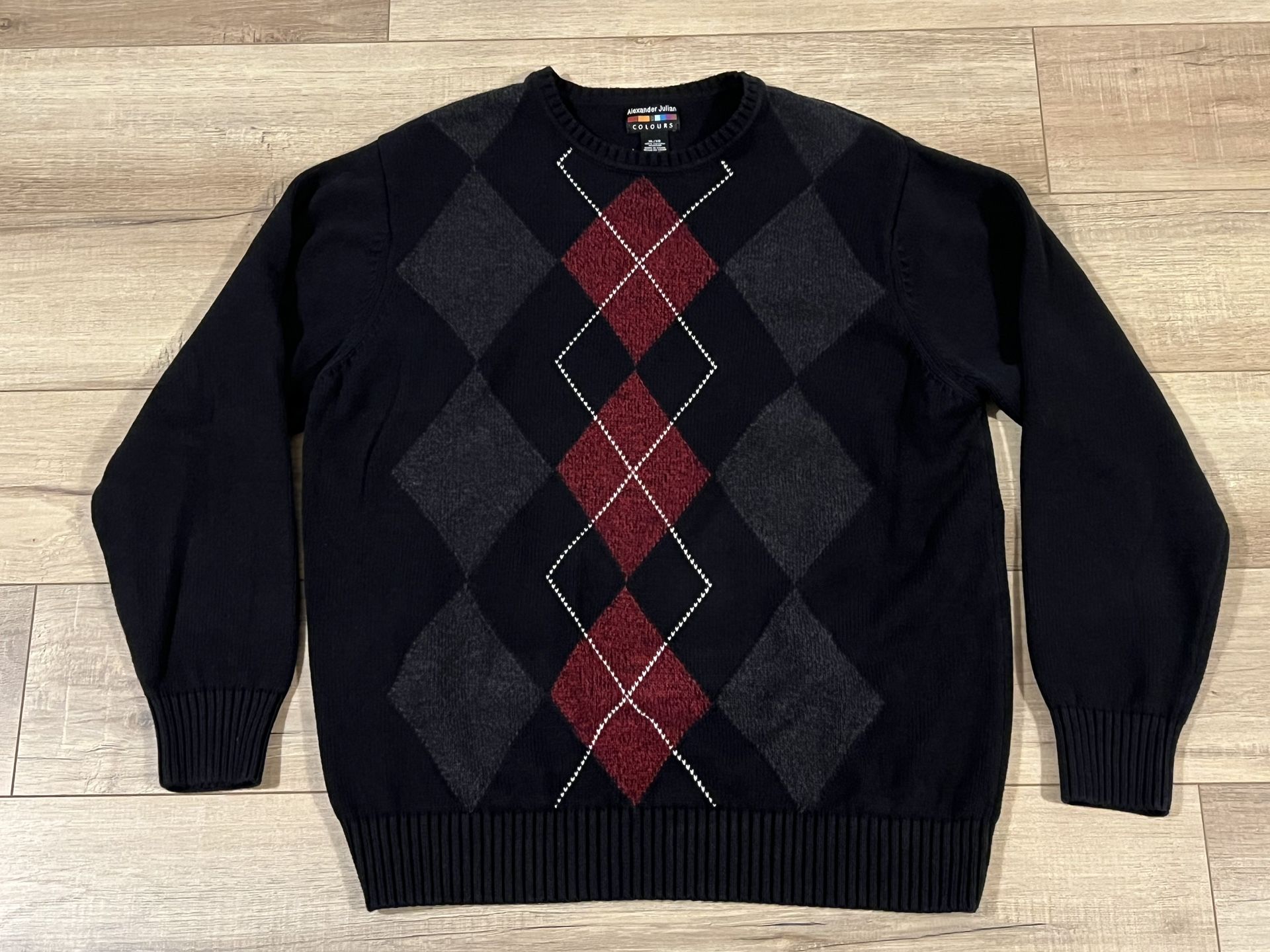Alexander Julian Colours Argyle Men’s Crewneck Sweater Vintage Style Christmas Size XL Excellent Condition