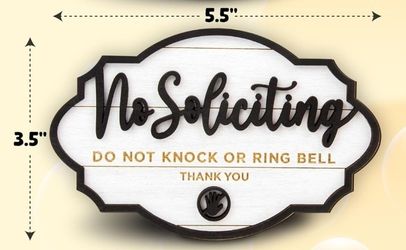 NEW! Wooden "No Soliciting" Sign for House Door 3.5"x5.5", White background/Black & Brown lettering