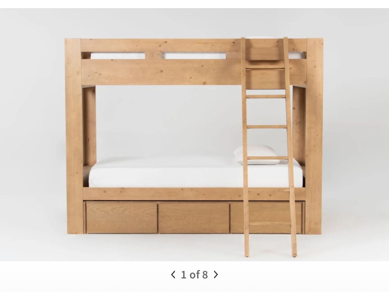 Natural Wood Twin Over Twin Bunk Bed With Ladder & 3-Drawer Storage Unit