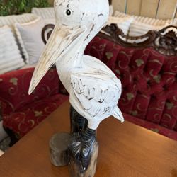 New Handcrafted Carved Pelican On Triple Post 