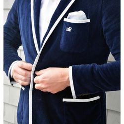 Men's Navy & White Terry Cloth Toweling Blazer