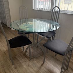 Round Glass Dining Table Set with 4 Chairs 