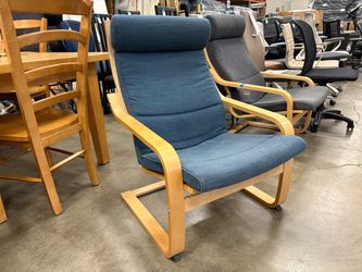 IKEA Poang Light Wood Chair with Blue Cushion