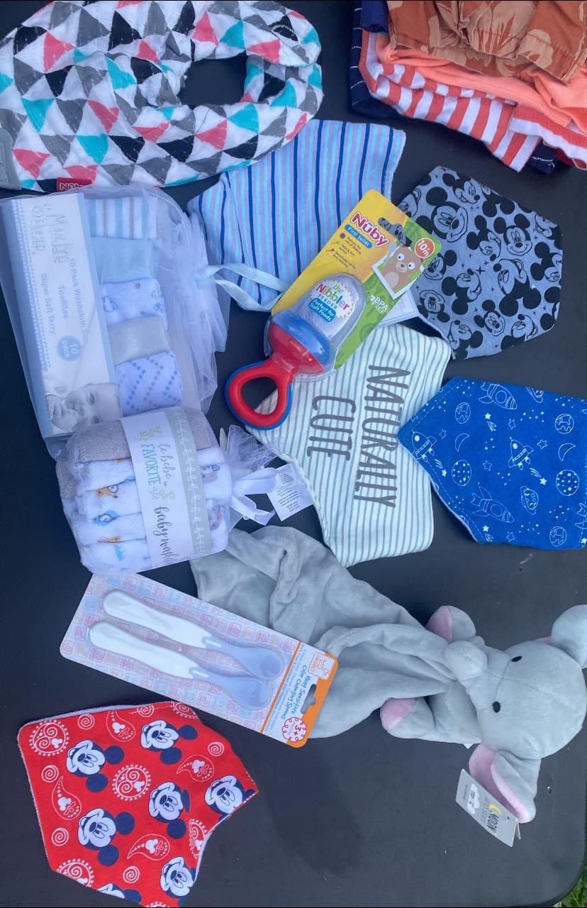 Baby Misc Bibs, Wash Cloths, Spoons, And More