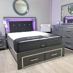 New Queen Size 4pc Londonna Bedroom Set With Dresser Mirror Nightstand Queen Bed Frame Without Mattress And Free Delivery and Free Delivery 