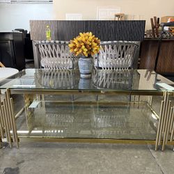 Brand new Glass Coffee Table Modern Luxury Living Room Table with Gold Stainless Steel Leg, 51" Rectangular Transparent Tempered Glass Top, for Home O