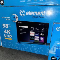 Element 58” TV 4K Roku Smart Brand New