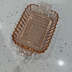Vintage Pink Depression Glass Rectangular Serving Dish with Handles