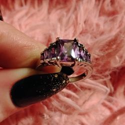 Beautiful 925 Sterling Silver Emerald Cut Amethyst Ring