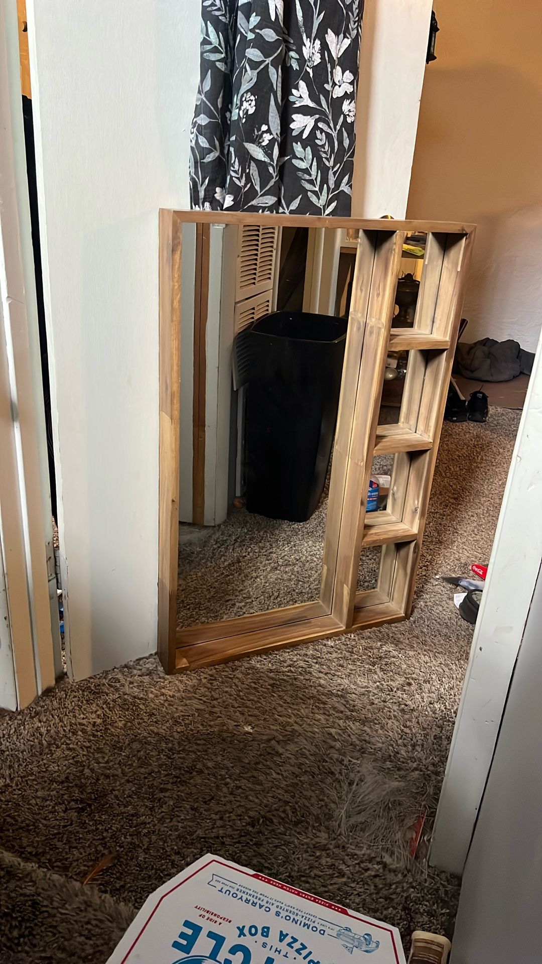 Natural Wood Framed Shelf Mirror