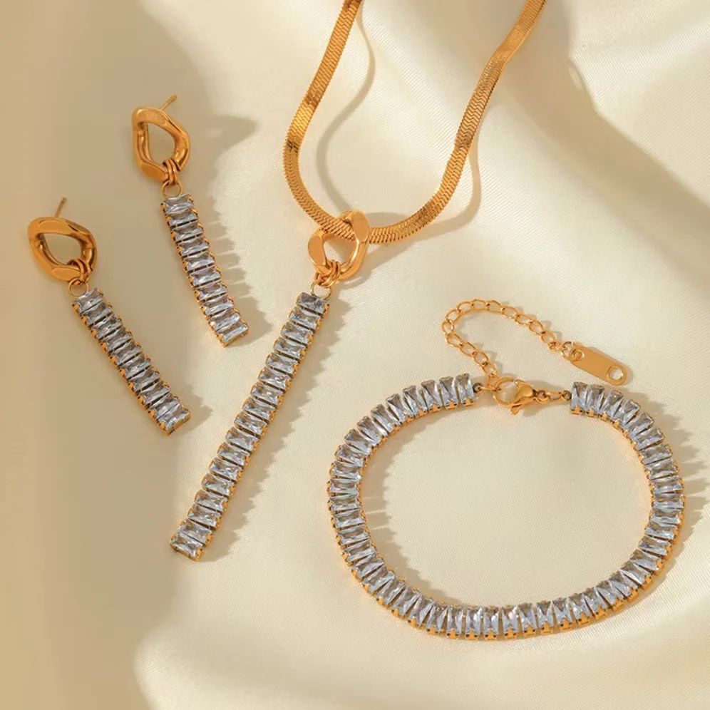 S20- 316L Stainless Steel Square White Zircon Set!