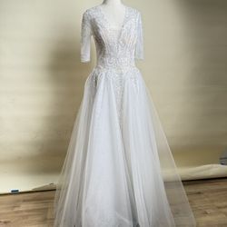 Half Sleeve Sequin V-Neck Wedding Dress – One Size – Irvine CA Local Pickup – $20