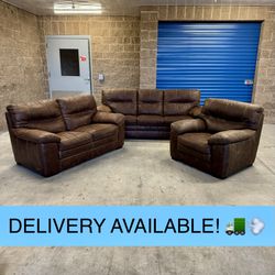 Brown Microfiber Couch Sofa, Loveseat, and Chair Set (DELIVERY AVAILABLE! 🚛💨)