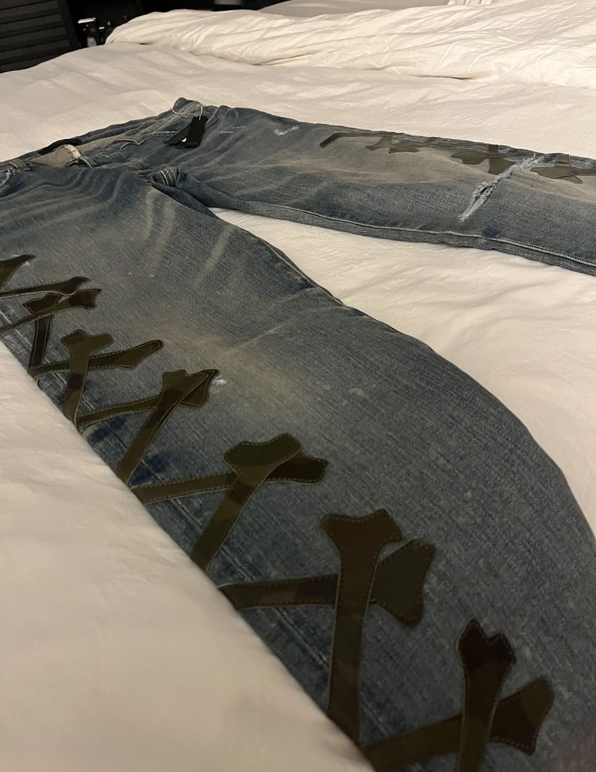 Amiri MX1 Blue Denim Camo Bones Pants