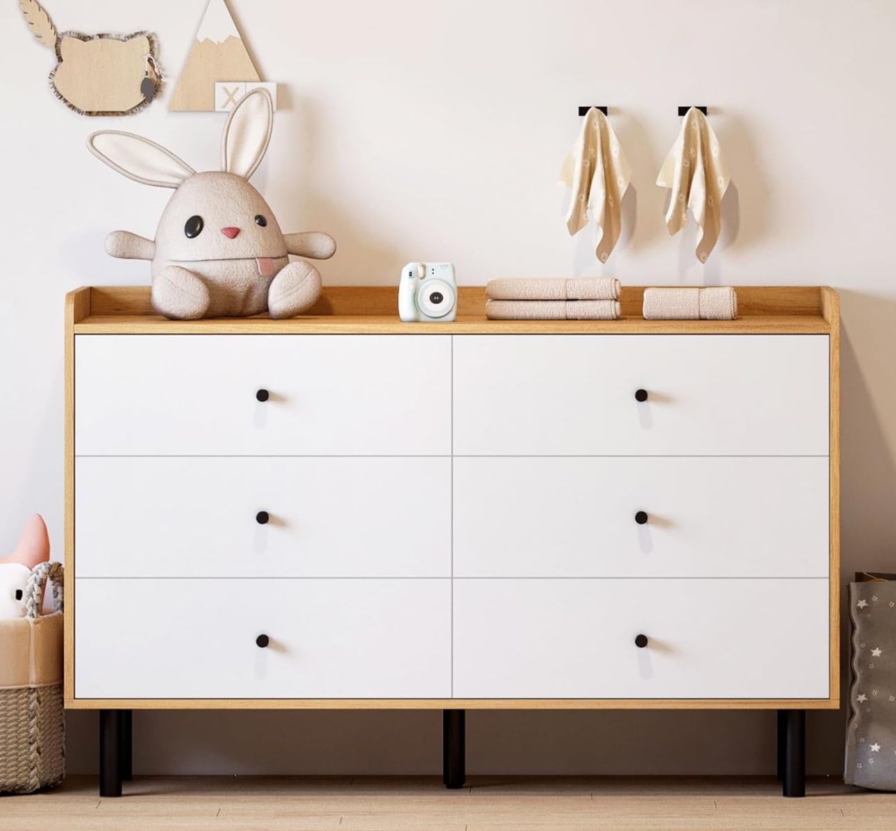 Dresser for Bedroom with 6 Drawers and Metal Handle,Sturdy Frame Modern Bedroom Furniture, Chest of Drawers